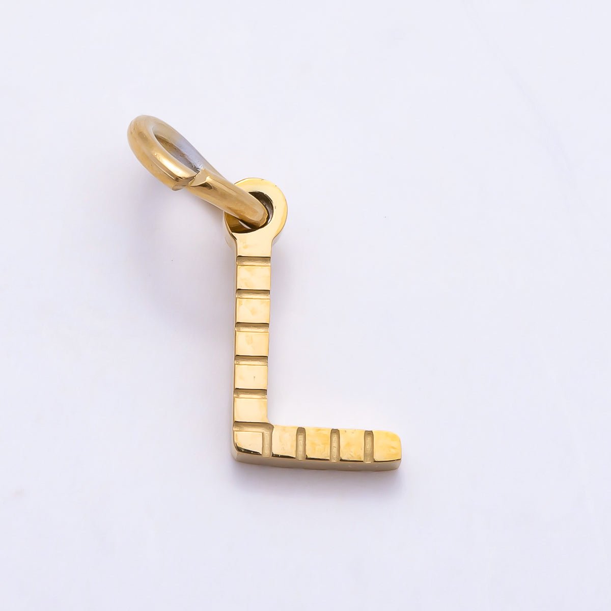 PVD Stainless 8.5mm Lined Ribbed Digital Alphabet Initial Letter Charm | Charms-01126 ~ Charms-01151