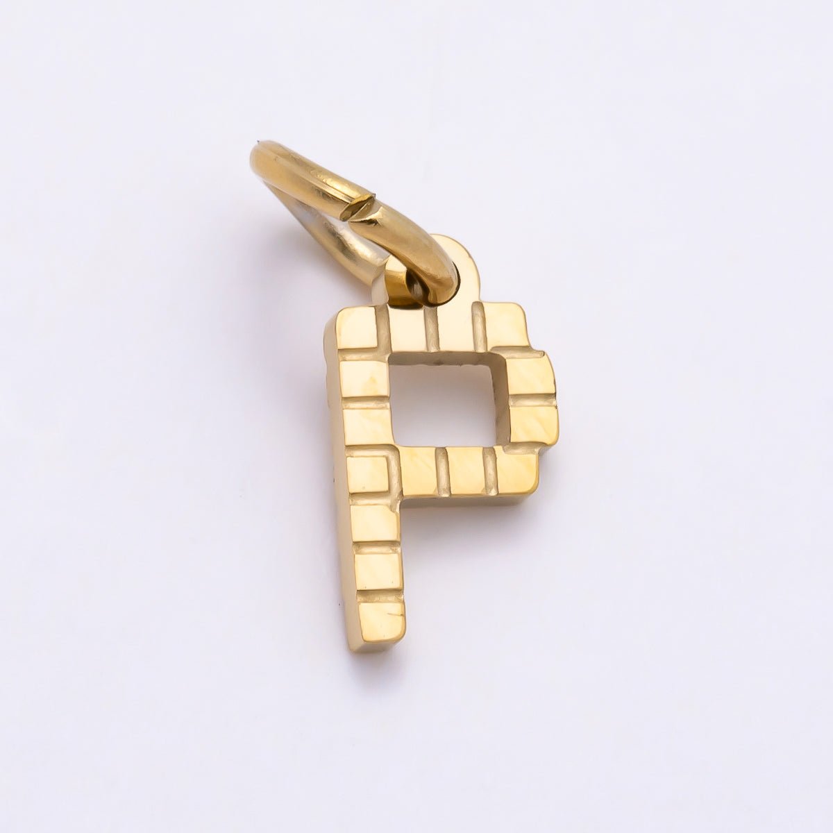 PVD Stainless 8.5mm Lined Ribbed Digital Alphabet Initial Letter Charm | Charms-01126 ~ Charms-01151