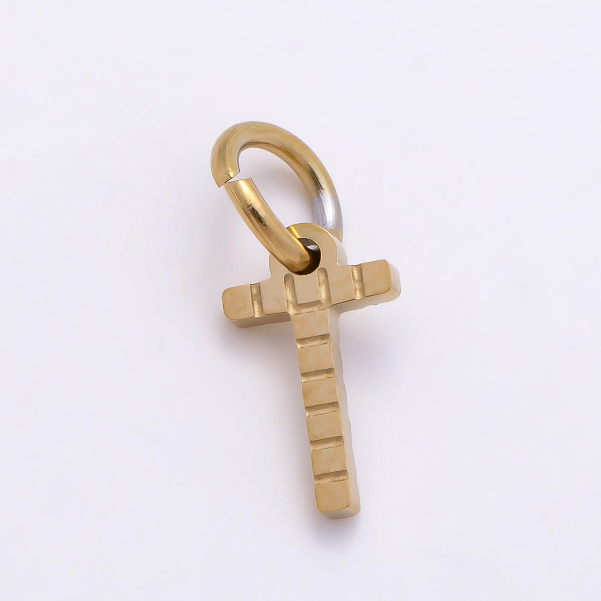 PVD Stainless 8.5mm Lined Ribbed Digital Alphabet Initial Letter Charm | Charms-01126 ~ Charms-01151