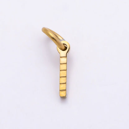 PVD Stainless 8.5mm Lined Ribbed Digital Alphabet Initial Letter Charm | Charms-01126 ~ Charms-01151