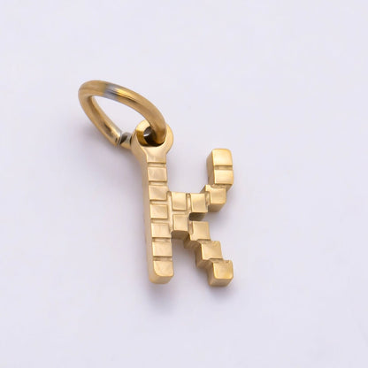 PVD Stainless 8.5mm Lined Ribbed Digital Alphabet Initial Letter Charm | Charms-01126 ~ Charms-01151