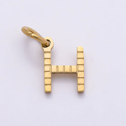 PVD Stainless 8.5mm Lined Ribbed Digital Alphabet Initial Letter Charm | Charms-01126 ~ Charms-01151
