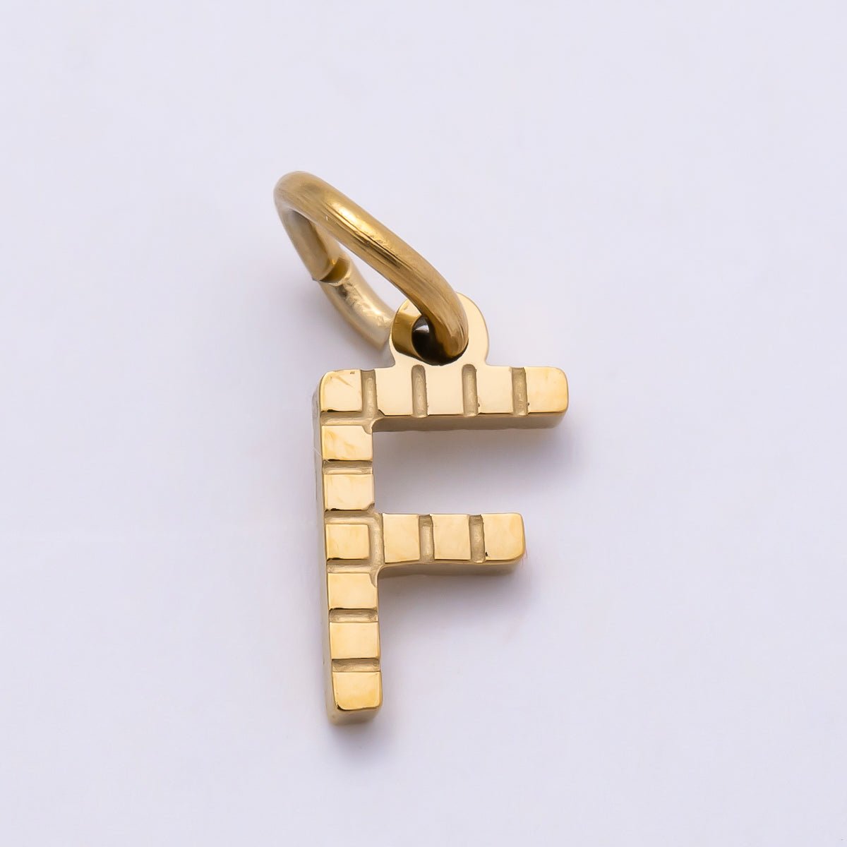 PVD Stainless 8.5mm Lined Ribbed Digital Alphabet Initial Letter Charm | Charms-01126 ~ Charms-01151