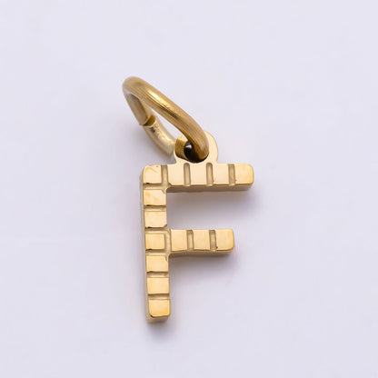 PVD Stainless 8.5mm Lined Ribbed Digital Alphabet Initial Letter Charm | Charms-01126 ~ Charms-01151