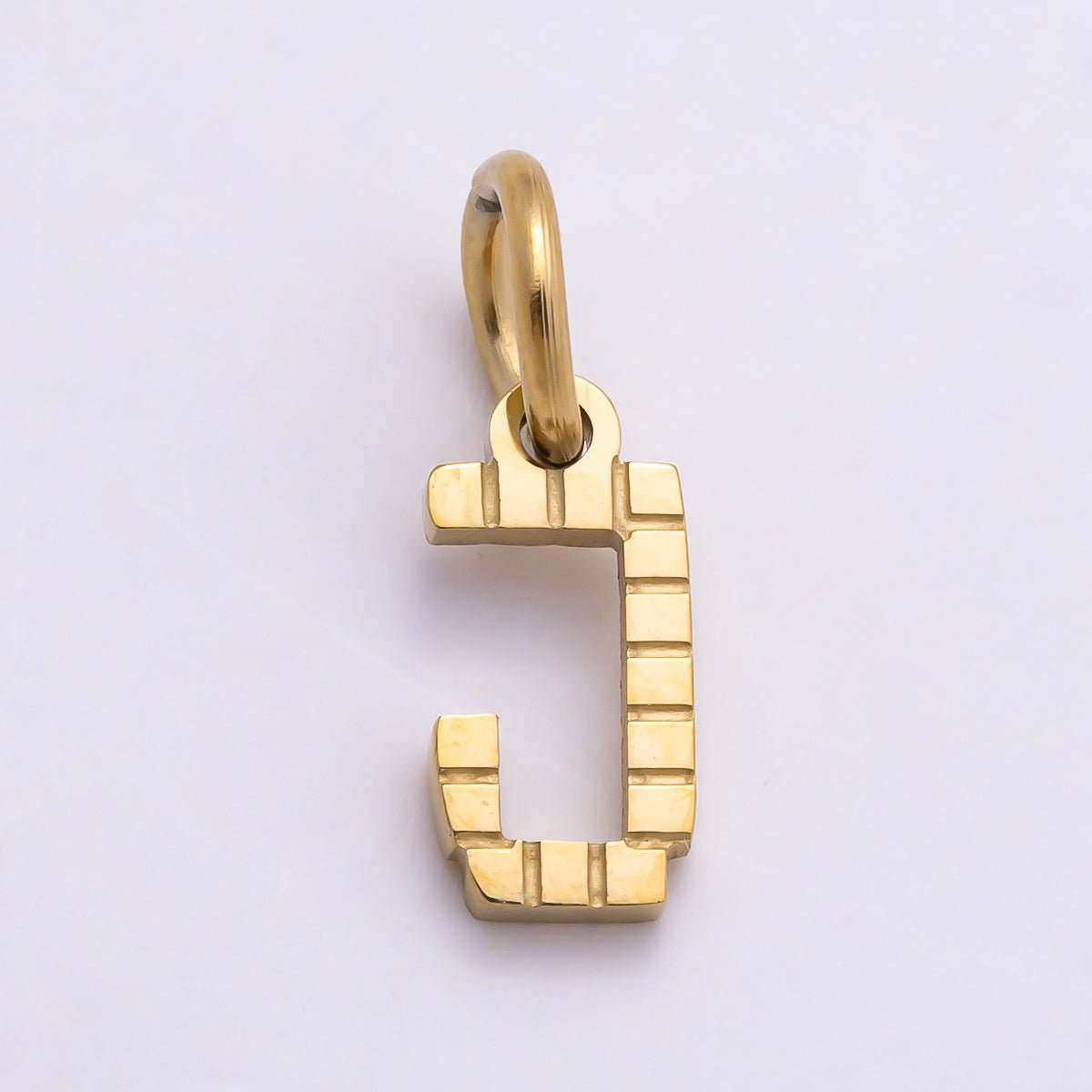 PVD Stainless 8.5mm Lined Ribbed Digital Alphabet Initial Letter Charm | Charms-01126 ~ Charms-01151
