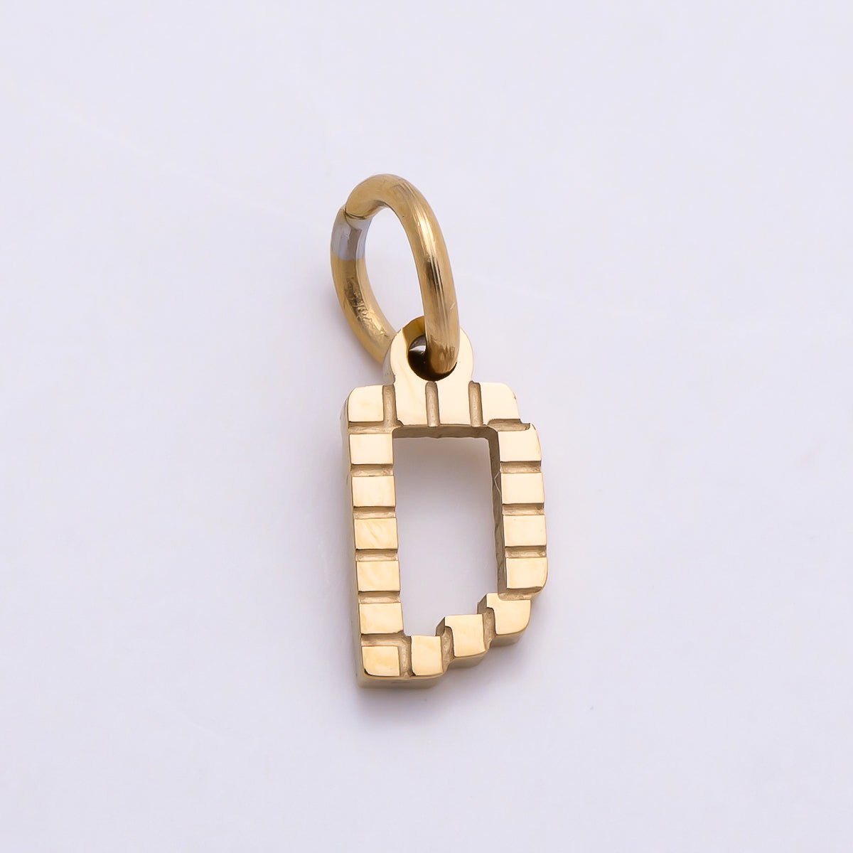 PVD Stainless 8.5mm Lined Ribbed Digital Alphabet Initial Letter Charm | Charms-01126 ~ Charms-01151