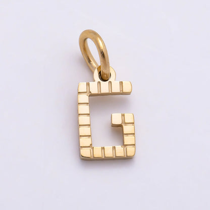 PVD Stainless 8.5mm Lined Ribbed Digital Alphabet Initial Letter Charm | Charms-01126 ~ Charms-01151
