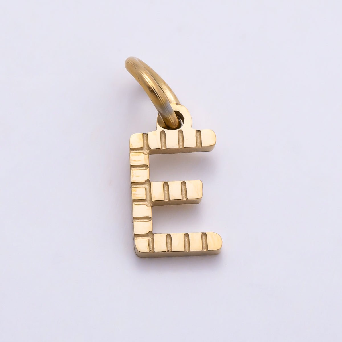 PVD Stainless 8.5mm Lined Ribbed Digital Alphabet Initial Letter Charm | Charms-01126 ~ Charms-01151