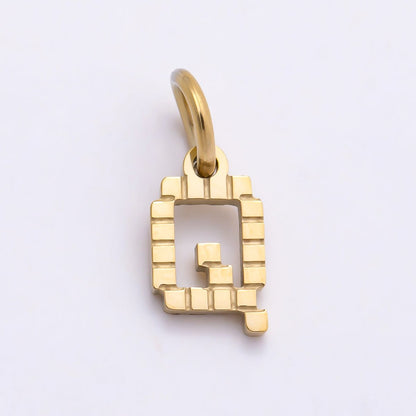 PVD Stainless 8.5mm Lined Ribbed Digital Alphabet Initial Letter Charm | Charms-01126 ~ Charms-01151