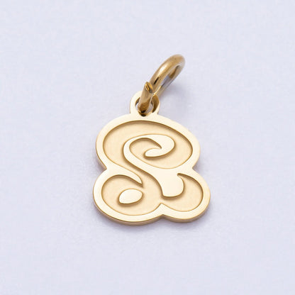 PVD Stainless Steel 10mm Cursive Chubby Old English Alphabet Initial Letter Charm | Charms-00720 ~ Charms-00745