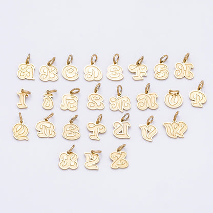 PVD Stainless Steel 10mm Cursive Chubby Old English Alphabet Initial Letter Charm | Charms-00720 ~ Charms-00745