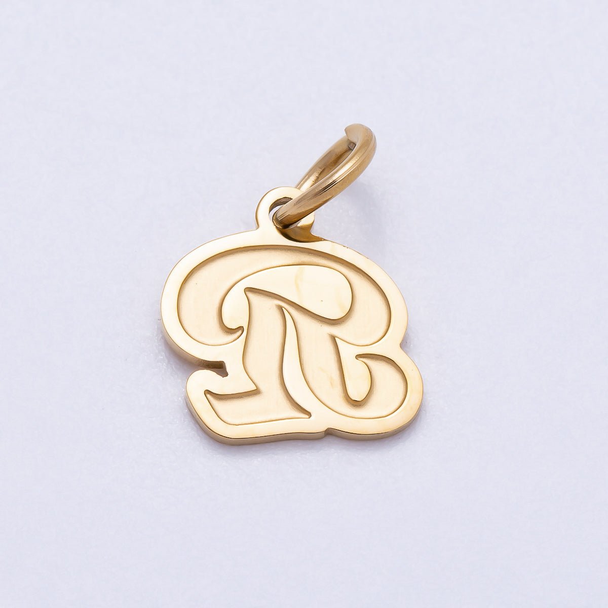 PVD Stainless Steel 10mm Cursive Chubby Old English Alphabet Initial Letter Charm | Charms-00720 ~ Charms-00745