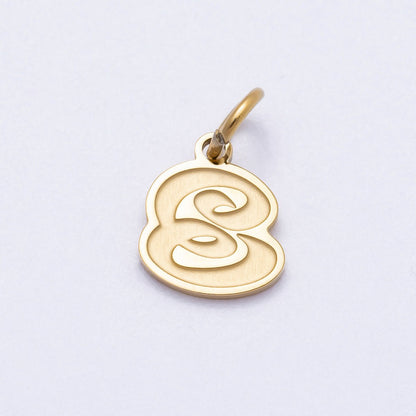 PVD Stainless Steel 10mm Cursive Chubby Old English Alphabet Initial Letter Charm | Charms-00720 ~ Charms-00745