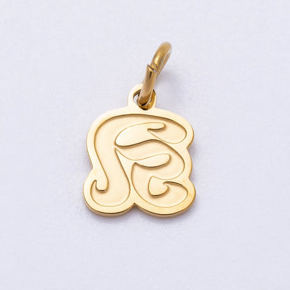 PVD Stainless Steel 10mm Cursive Chubby Old English Alphabet Initial Letter Charm | Charms-00720 ~ Charms-00745