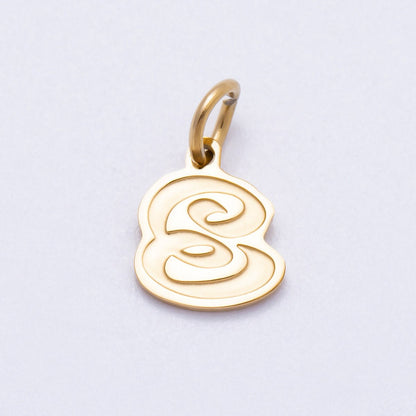 PVD Stainless Steel 10mm Cursive Chubby Old English Alphabet Initial Letter Charm | Charms-00720 ~ Charms-00745