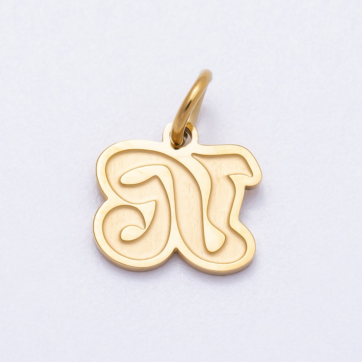 PVD Stainless Steel 10mm Cursive Chubby Old English Alphabet Initial Letter Charm | Charms-00720 ~ Charms-00745