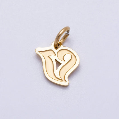 PVD Stainless Steel 10mm Cursive Chubby Old English Alphabet Initial Letter Charm | Charms-00720 ~ Charms-00745