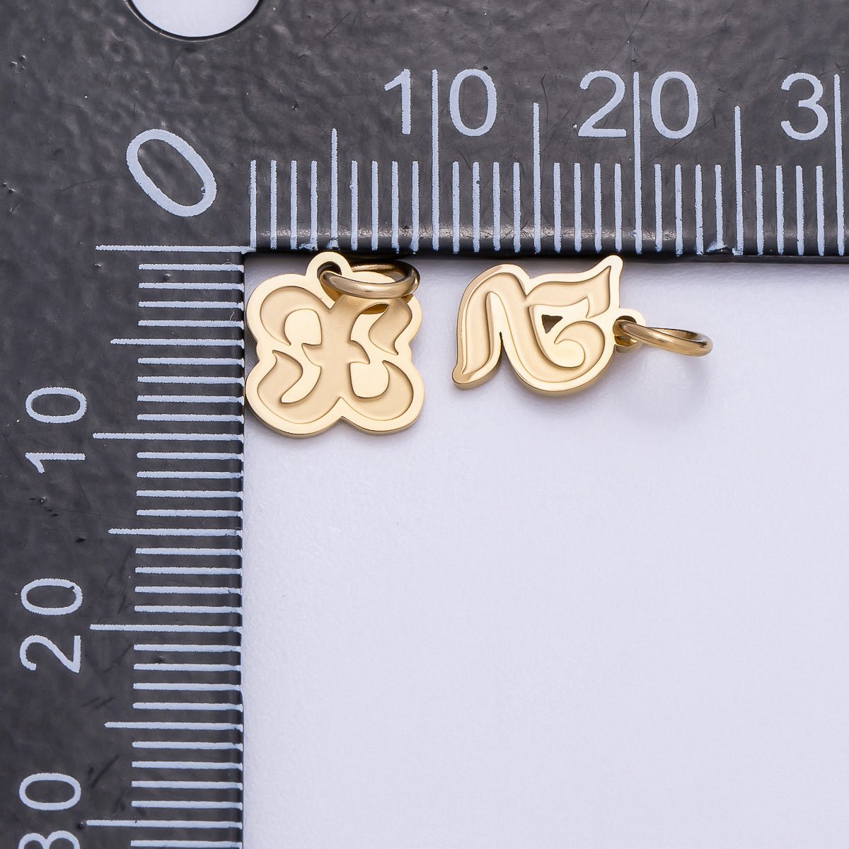 PVD Stainless Steel 10mm Cursive Chubby Old English Alphabet Initial Letter Charm | Charms-00720 ~ Charms-00745