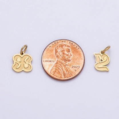 PVD Stainless Steel 10mm Cursive Chubby Old English Alphabet Initial Letter Charm | Charms-00720 ~ Charms-00745