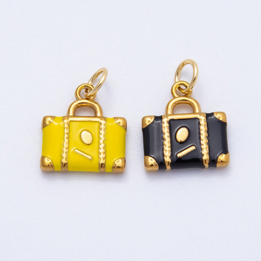 PVD Stainless Steel 13mm Yellow Black Enamel Suitcase Travel Charm | Charms-00700 - Charms-00701