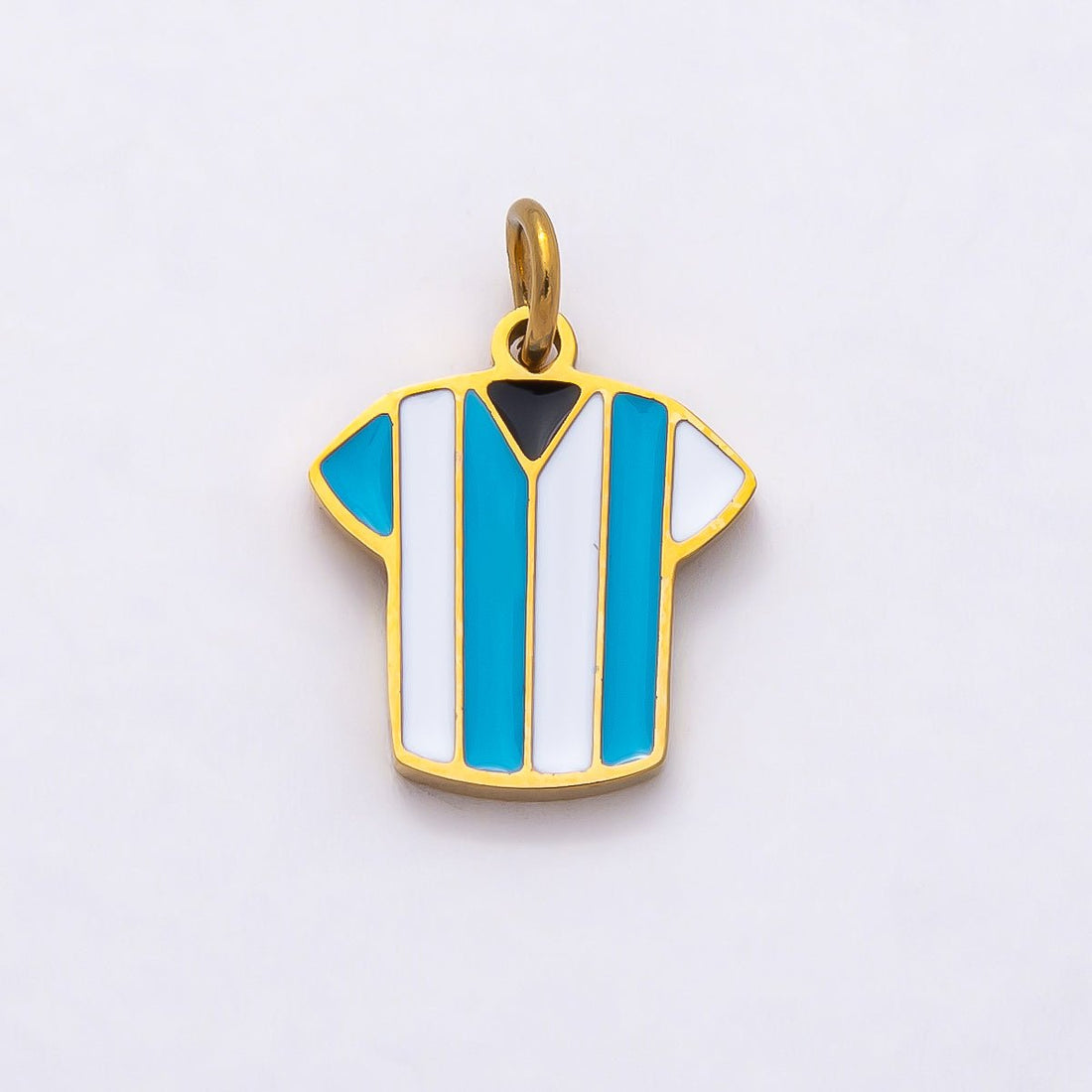 PVD Stainless Steel 14mm Blue &amp; White Enamel Soccer Jersey Shirt Sport Charm | Charms-00795