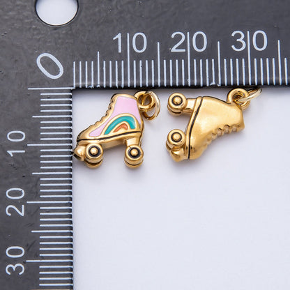 PVD Stainless Steel 14mm Colorful Roller Skates Enamel Charm | Charms-00713