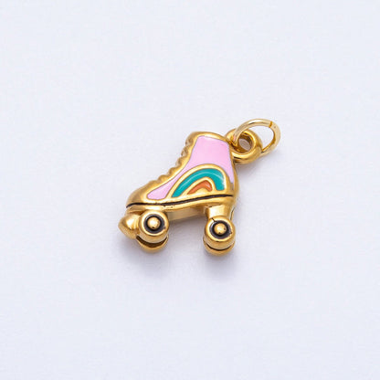 PVD Stainless Steel 14mm Colorful Roller Skates Enamel Charm | Charms-00713