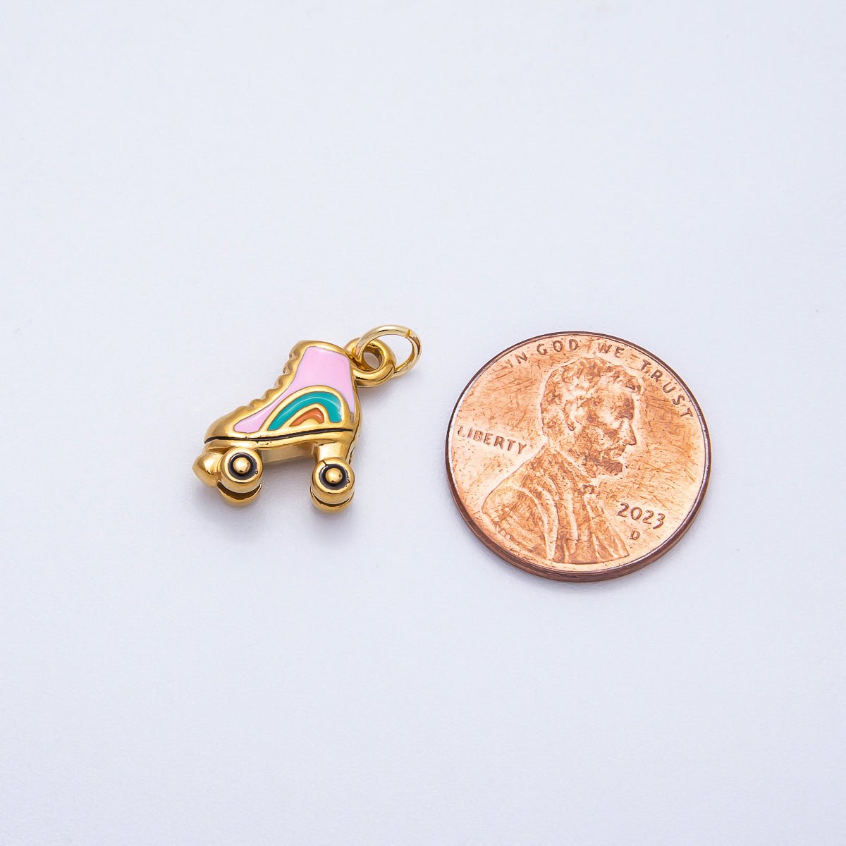 PVD Stainless Steel 14mm Colorful Roller Skates Enamel Charm | Charms-00713