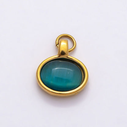 PVD Stainless Steel 14mm Turquoise, Peridot Cabochon Gemstone Oval Charm | Charms-00804 Charms-00805