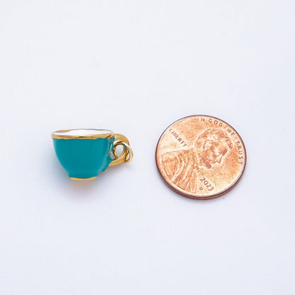 PVD Stainless Steel 15mm Blue Enamel Breakfast Mug Mini Charm | Charms-00706