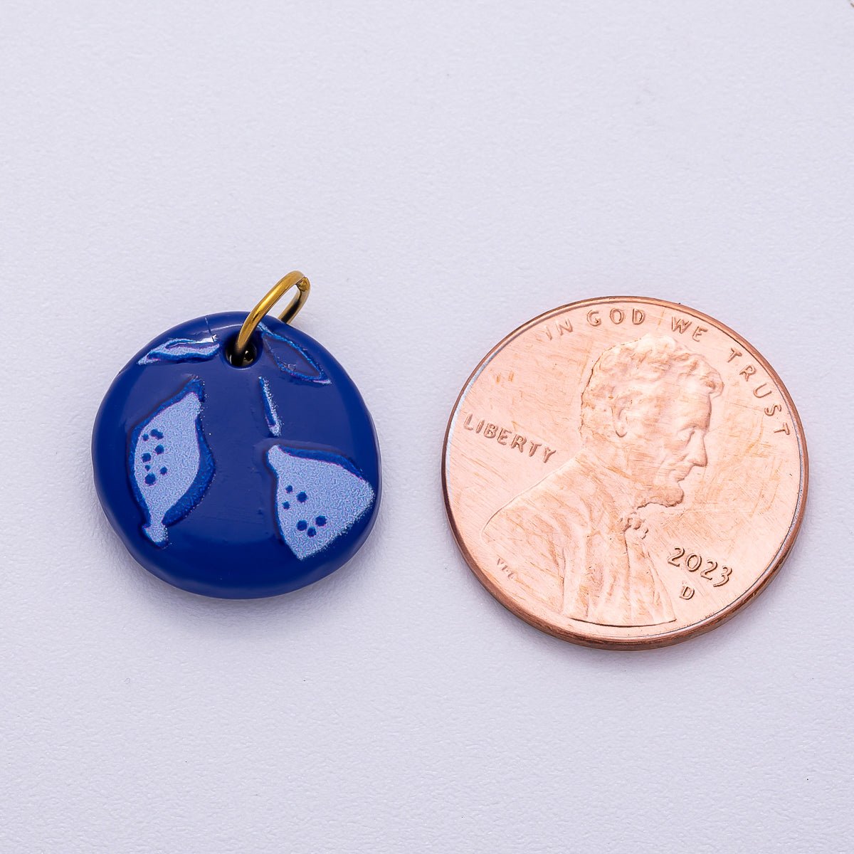 PVD Stainless Steel 15mm Blueberry Fruit Enamel Round Charm | Charms-00514