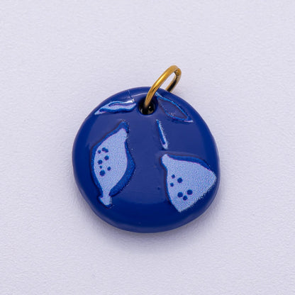 PVD Stainless Steel 15mm Blueberry Fruit Enamel Round Charm | Charms-00514