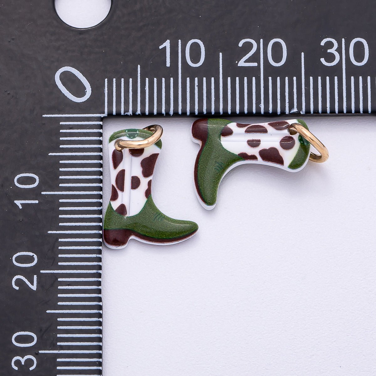 PVD Stainless Steel 15mm Cow-Print Cowboy Boots Enamel Charm | Charms-00507