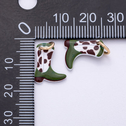 PVD Stainless Steel 15mm Cow-Print Cowboy Boots Enamel Charm | Charms-00507