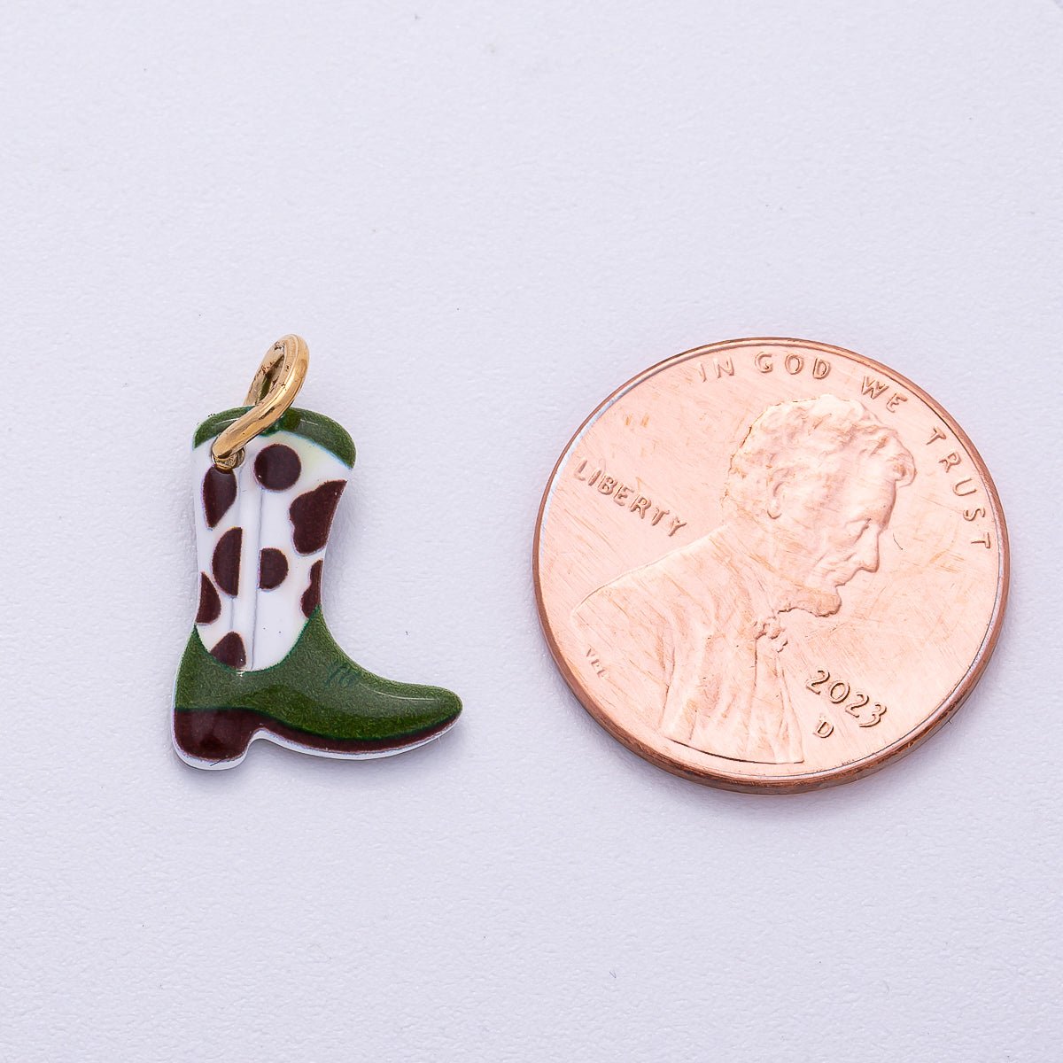 PVD Stainless Steel 15mm Cow-Print Cowboy Boots Enamel Charm | Charms-00507