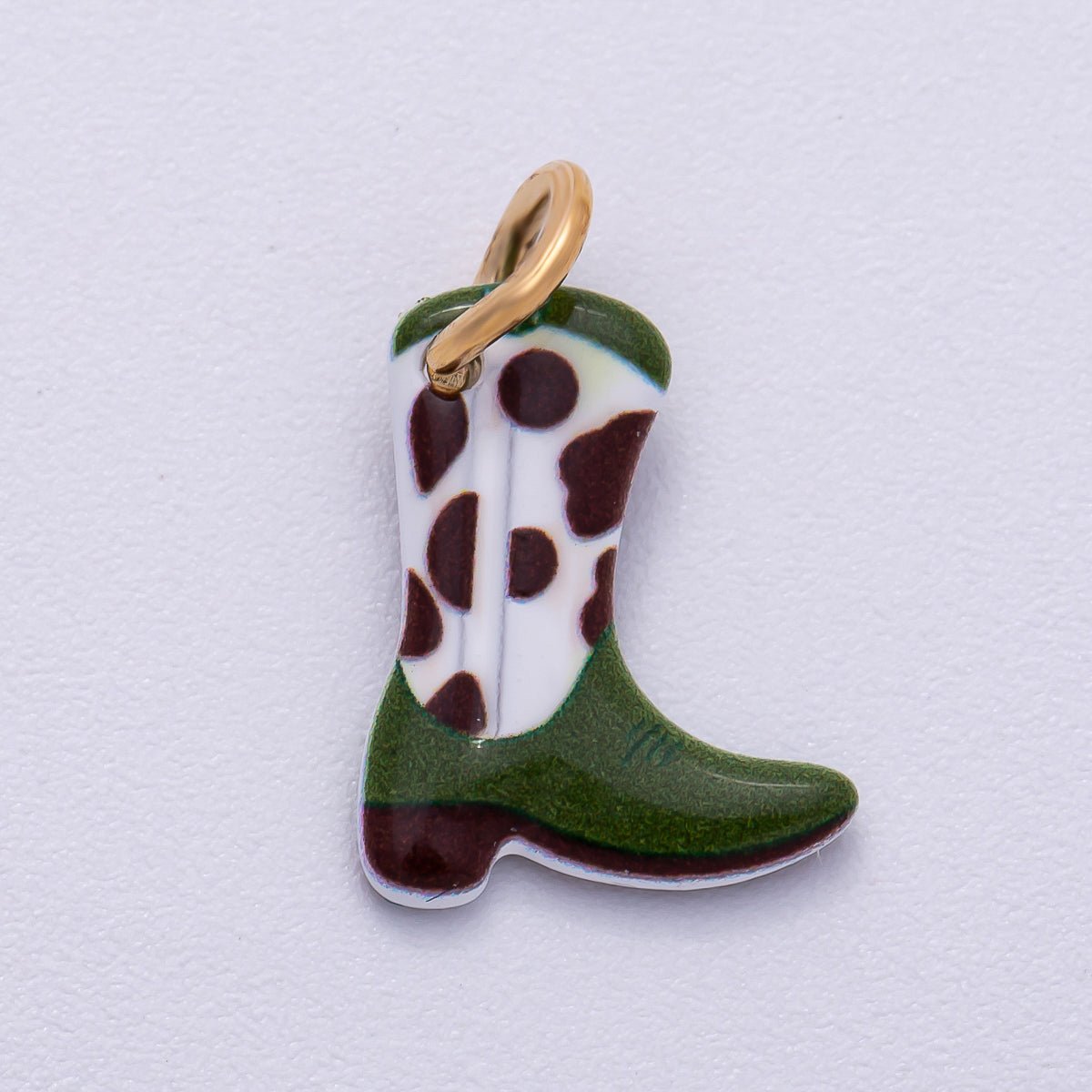 PVD Stainless Steel 15mm Cow-Print Cowboy Boots Enamel Charm | Charms-00507