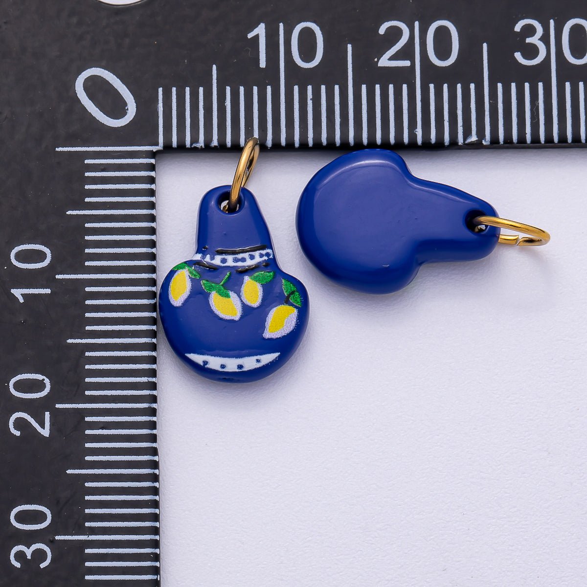 PVD Stainless Steel 15mm Lemon Mediterranean Blue Vase Enamel Charm | Charms-00499