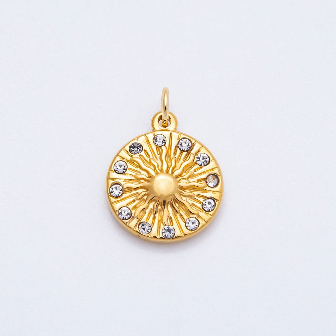 PVD Stainless Steel 16mm Clear CZ Celestial Sun Round Charm | Charms-00708