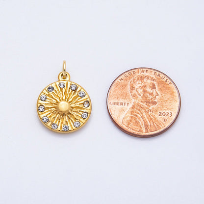 PVD Stainless Steel 16mm Clear CZ Celestial Sun Round Charm | Charms-00708