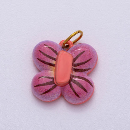 PVD Stainless Steel 16mm Purple Butterfly Mariposa Enamel Charm | Charms-00510