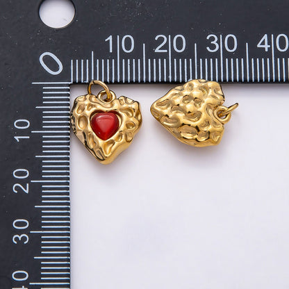 PVD Stainless Steel 16mm Red Gemstone Molten Heart Charm | Charms-00801