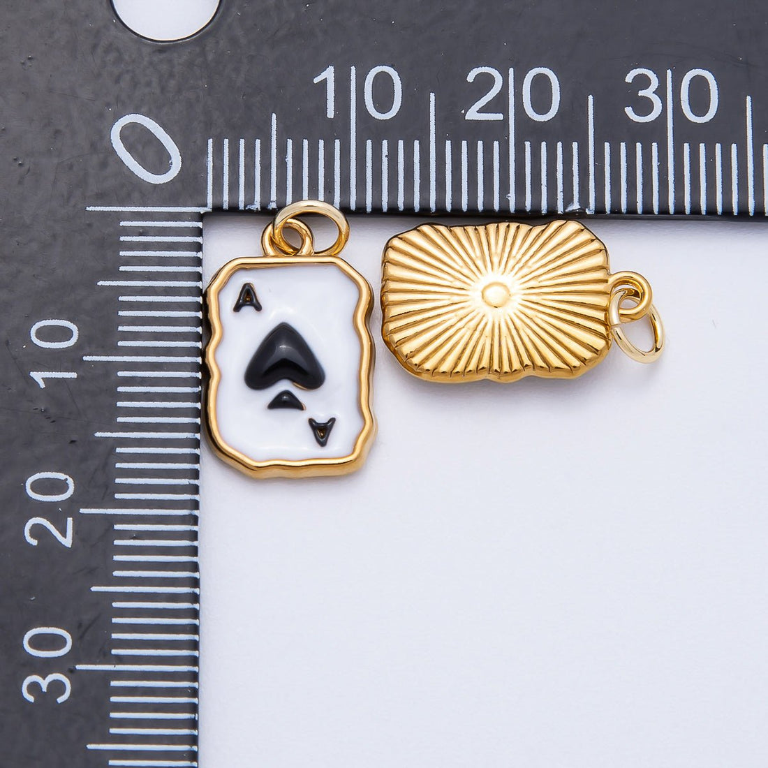 PVD Stainless Steel 17mm Black &amp; White Ace of Spades Charm | Charms-00712