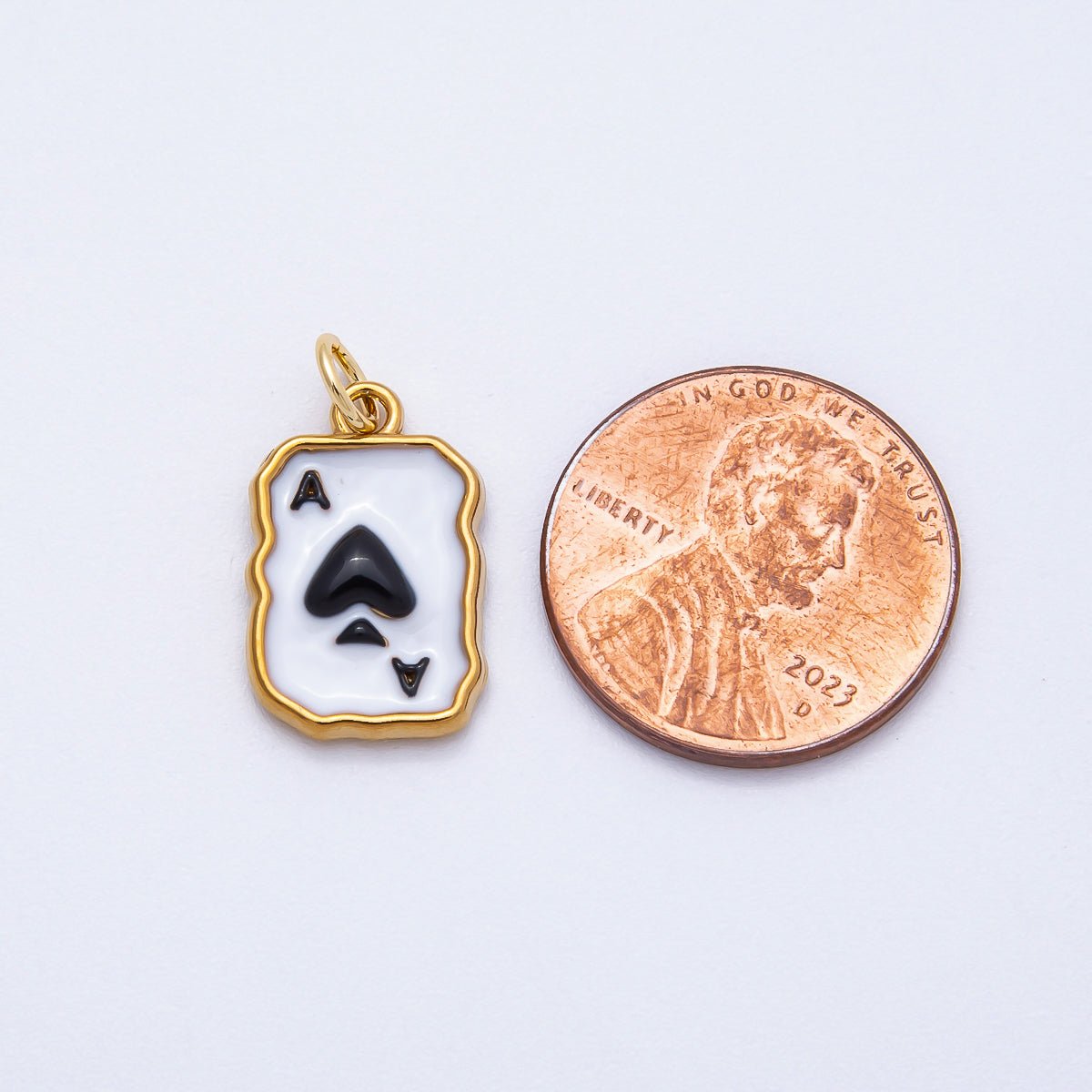 PVD Stainless Steel 17mm Black &amp; White Ace of Spades Charm | Charms-00712