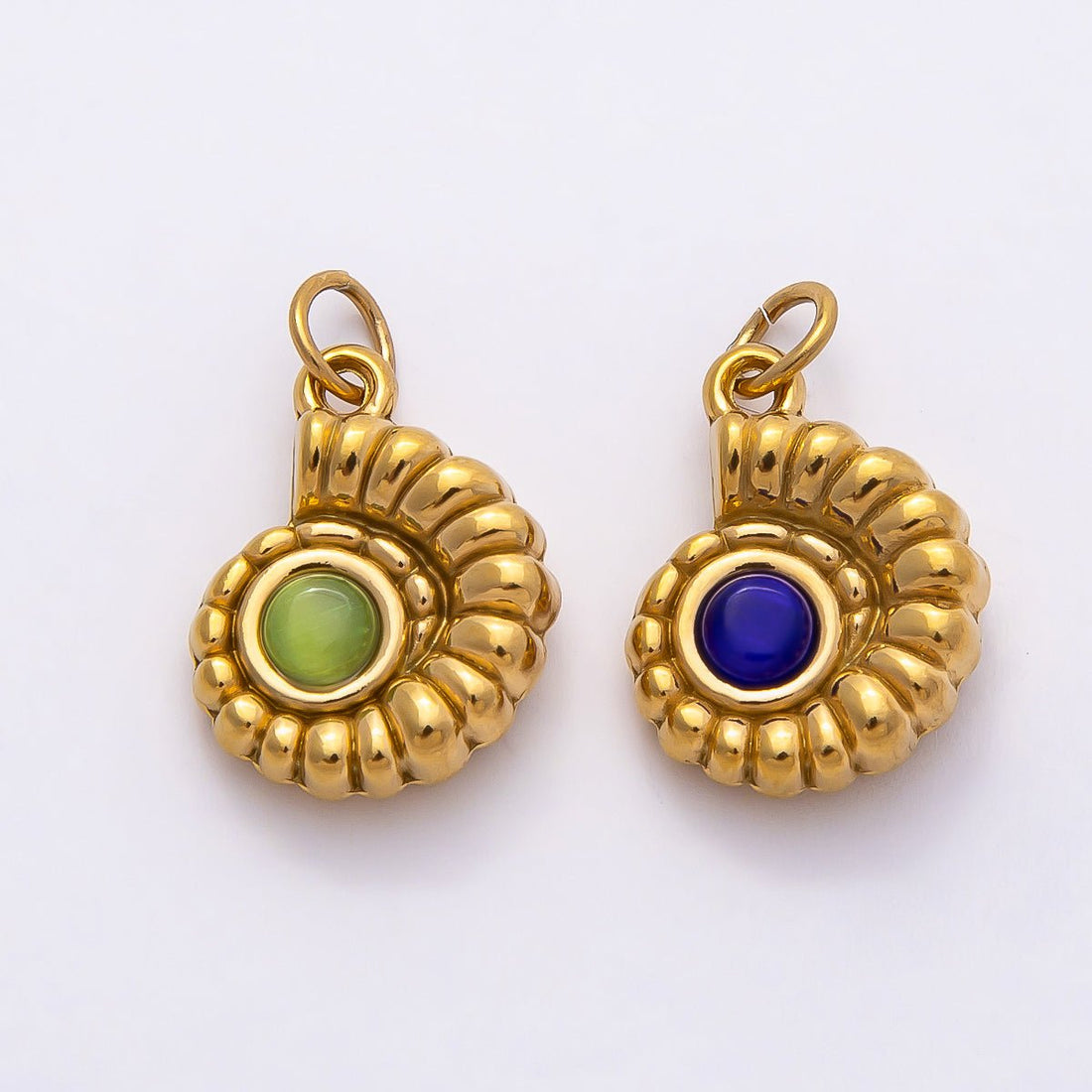 PVD Stainless Steel 17mm Blue Lapis Lazuli, Green Peridot Gemstone Conch Sea Shell Charm | Charms-00802 Charms-00803