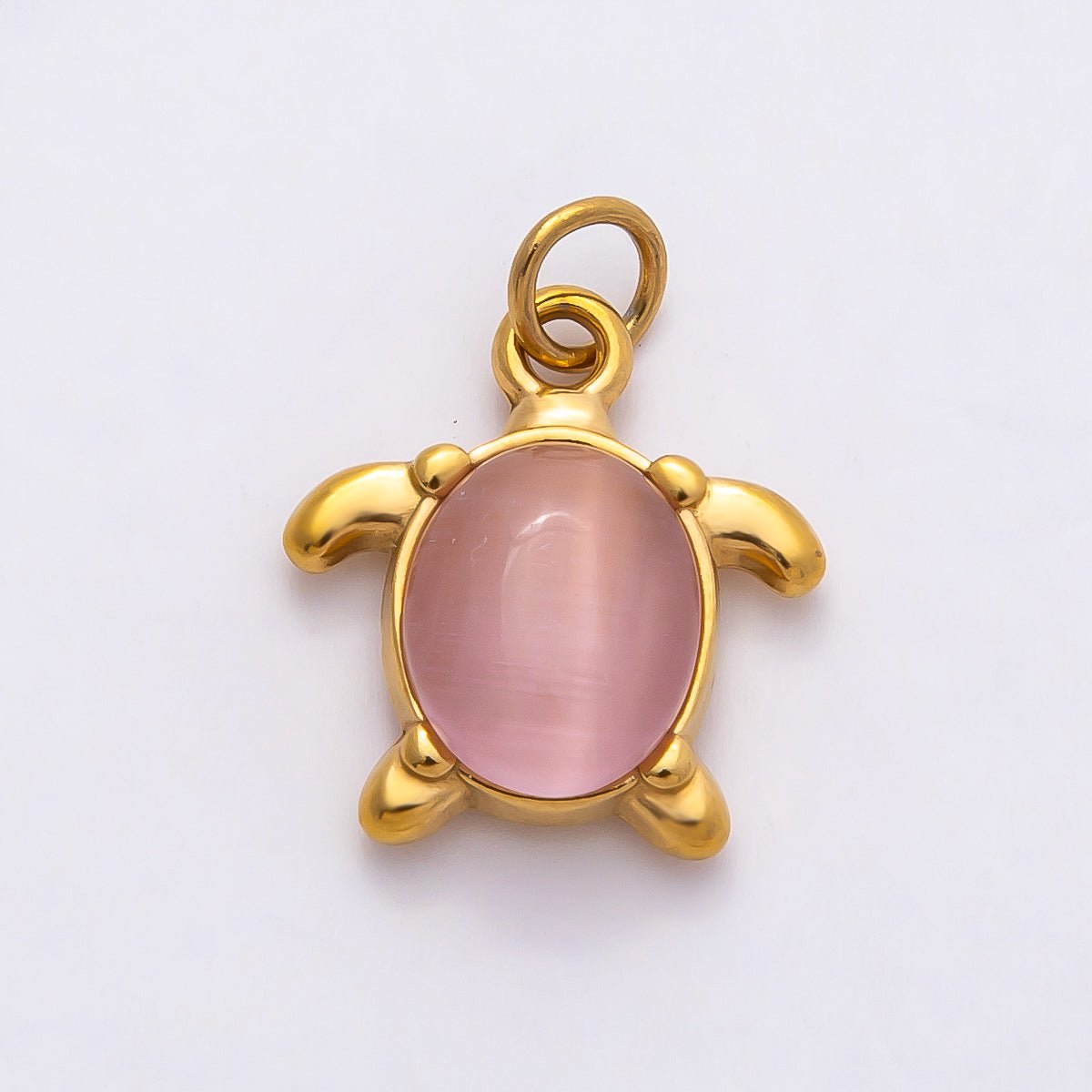 PVD Stainless Steel 17mm Green, Pink, Blue Cat Eye Cabochon Sea Turtle Charm | Charms-00772 ~ Charms-00774