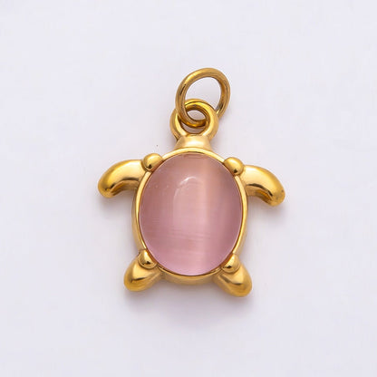 PVD Stainless Steel 17mm Green, Pink, Blue Cat Eye Cabochon Sea Turtle Charm | Charms-00772 ~ Charms-00774