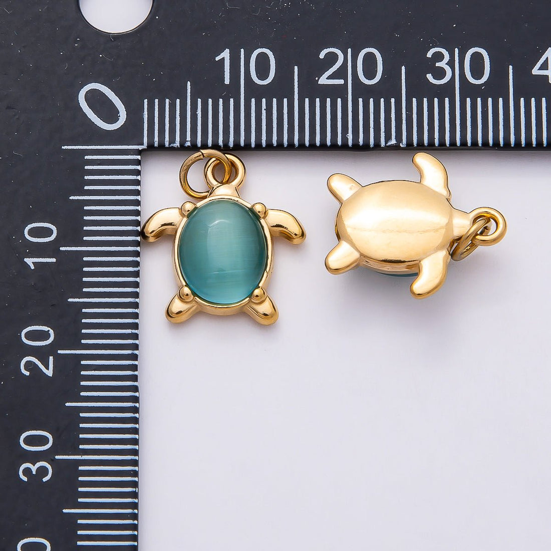 PVD Stainless Steel 17mm Green, Pink, Blue Cat Eye Cabochon Sea Turtle Charm | Charms-00772 ~ Charms-00774