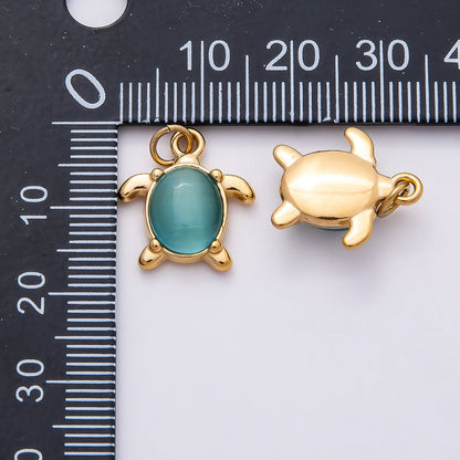 PVD Stainless Steel 17mm Green, Pink, Blue Cat Eye Cabochon Sea Turtle Charm | Charms-00772 ~ Charms-00774