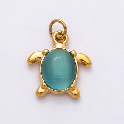 PVD Stainless Steel 17mm Green, Pink, Blue Cat Eye Cabochon Sea Turtle Charm | Charms-00772 ~ Charms-00774