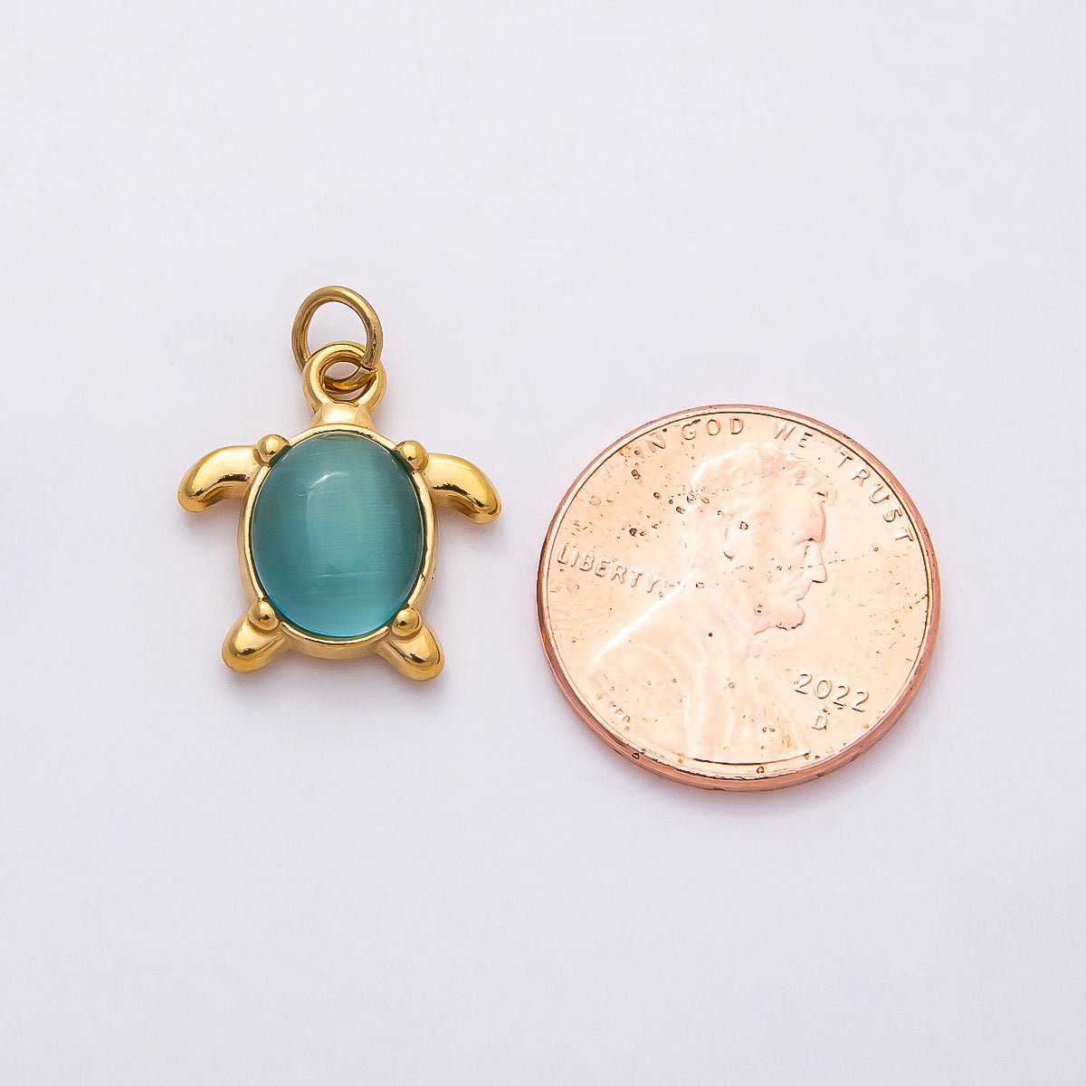 PVD Stainless Steel 17mm Green, Pink, Blue Cat Eye Cabochon Sea Turtle Charm | Charms-00772 ~ Charms-00774